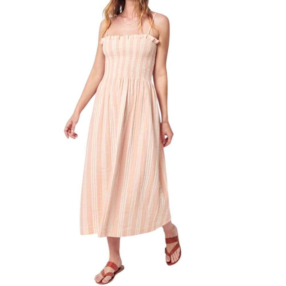 Faherty Lakeview Dress In Sepia Natural Striped Cotton Woman's Size Medium